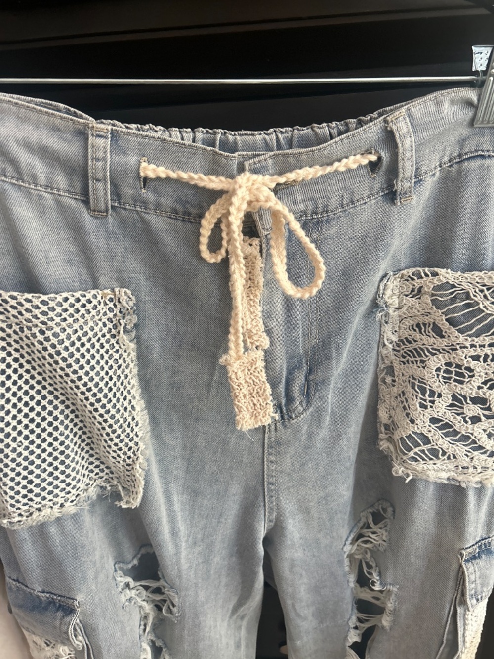 POL Light Blue Distressed Crochet Boyfriend  Jeans size L - Picture 2 of 4